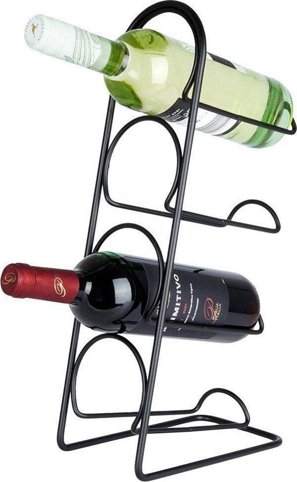 Vilde Raft pentru vin metalic negru 4 sticle 21x12x43 cm