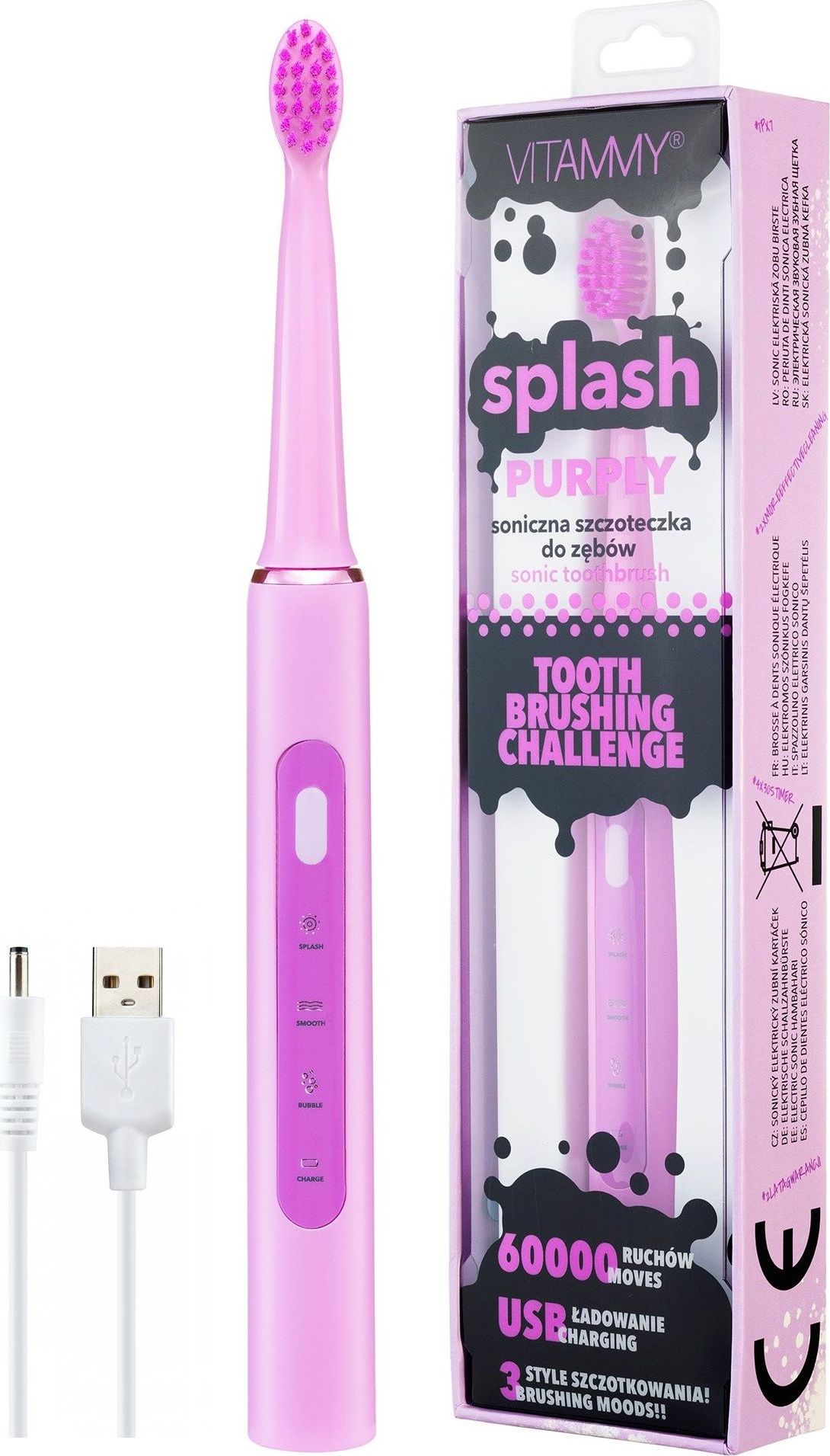 Periuta de dinti electrica VITAMMY Splash TB8132A-CE Purply, 60000 vibratii/min, 3 moduri de periaj, Violet