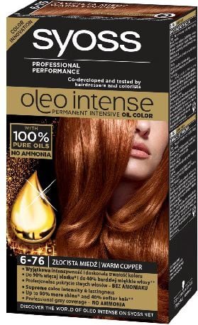 Vopsea de par permanenta fara amoniac Syoss Color Oleo Intense 6-76 Aramiu Cald, 115 ml