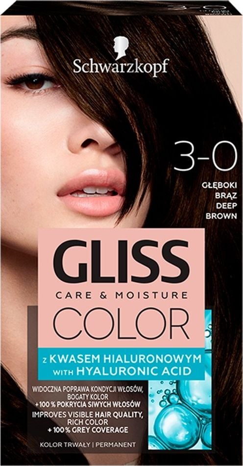 Vopsea de par permanenta Gliss Color 3-0 Saten intens, 143 ml