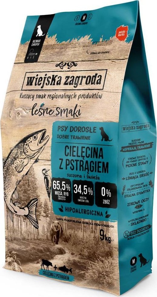 Wiejska Zagroda Hrană uscată pentru câini Arome de pădure Vițel cu păstrăv (adult) crocant M 9kg