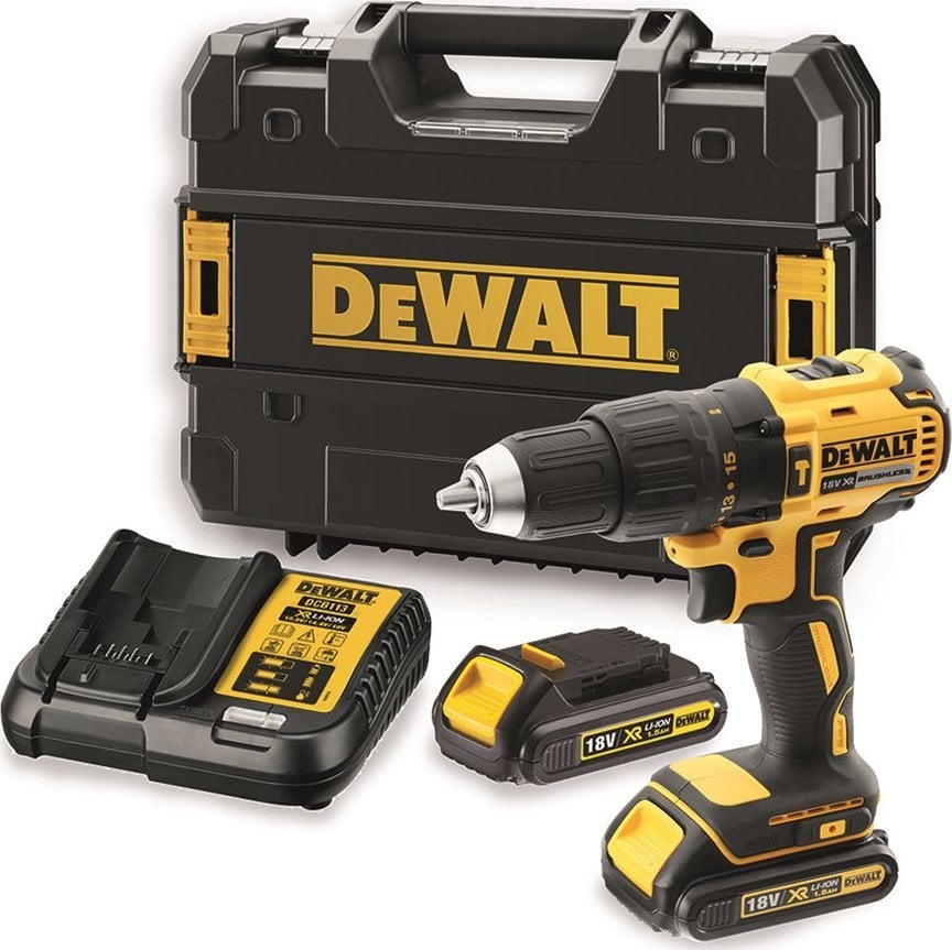 Masina de insurubat/gaurit cu percutie DEWALT DCD778S2K, brushles, cu acumulatori XR de 18V, 1,5Ah