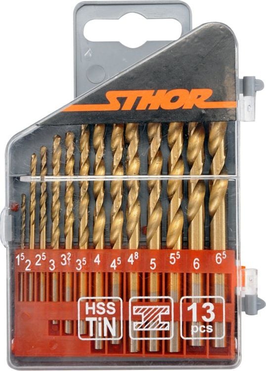 Set 13 burghie pentru metal Sthor 22300, dimensiune 1.5-6.5 mm, HSS Tin