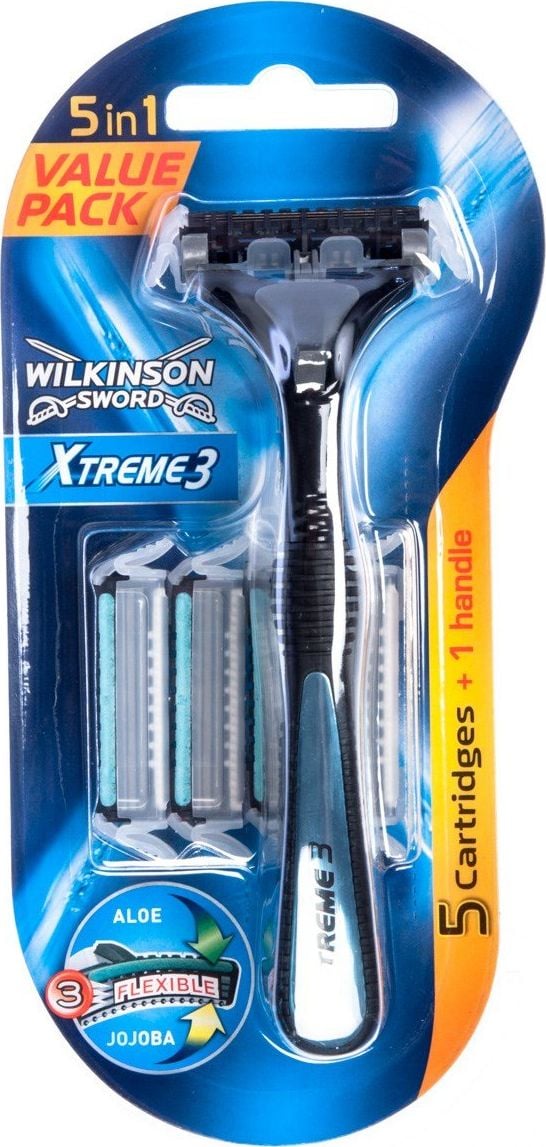 Aparat de ras + 5 lame de ras Wilkinson Sword Xtreme 3 Hybrid ,Mânerul din plastic ,Banda hidratanta
