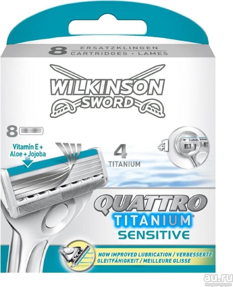 Lama de ras Wilkinson Quattro Titanium Sensitive 8 buc,Potrivit pentru pielea sensibilă.