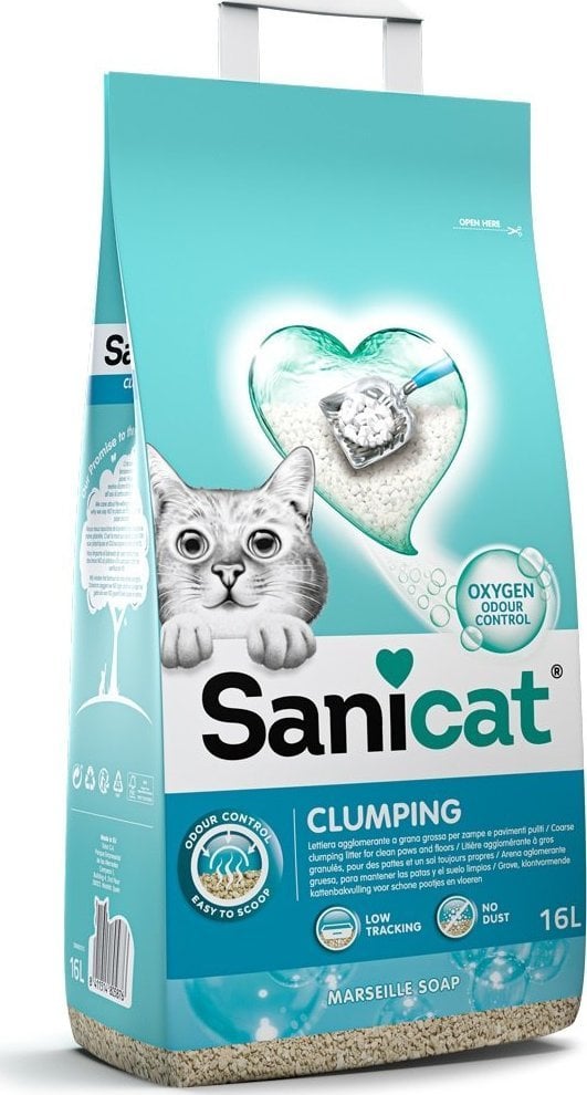 Żwirek dla kota Sanicat Clumping, żwirek, dla kotów, bentonit, mydło marsylskie, 16l, zbrylający