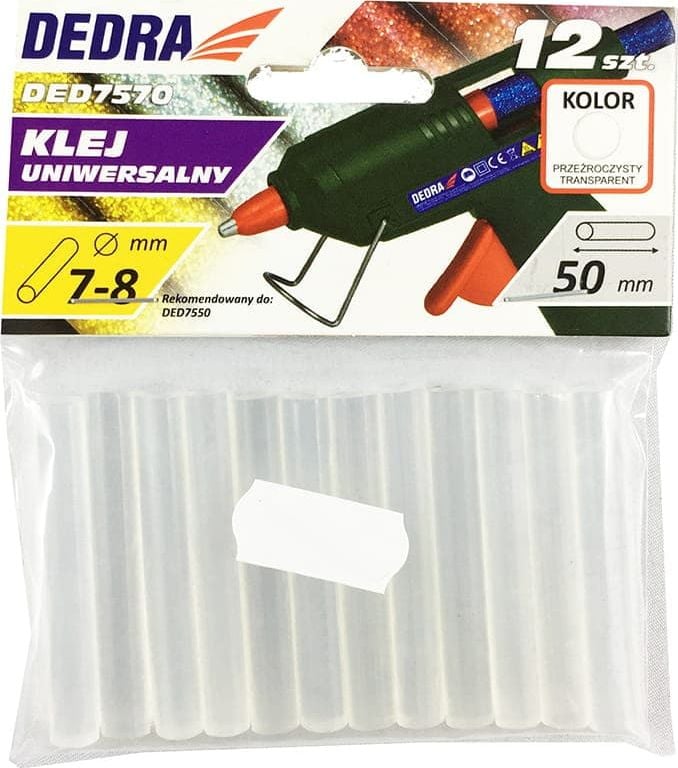 Set 12 baghete silicon transparent 8 x 50 pentru pistolul de lipit - Stickuri adezive pentru topit DEDRA