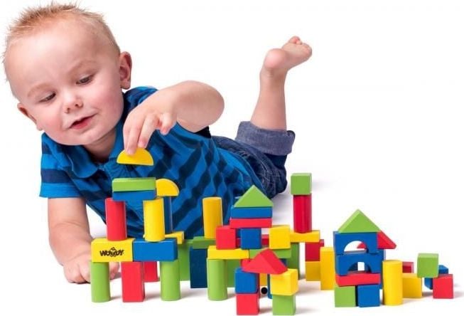 Set Cuburi din Lemn in Cutie Woodyland,50 Bucati