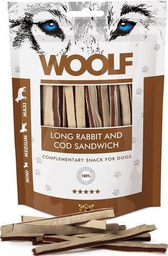 WOOLF Woolf Przysmak Pies Long Rabbit&Cod Sandwich - Iepure cu fâșii de cod, 100g