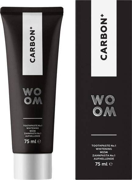 Woom Carbon+ pastă de dinți neagră albitoare cu cărbune activat 75 ml