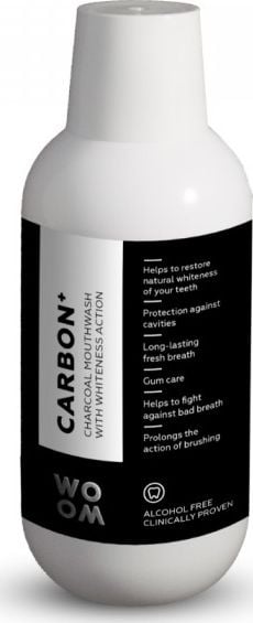 Apa de gura WOOM LICHID CU CARBON ACTIV 500ml, ajută la restabilirea albului natural al dinților tăi