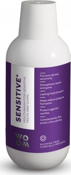 Apa de gura WOOM SENSITIVE LIQUID 500ml,ajută la reducerea formării plăcii dentare