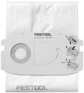 Set 5 saci pentru aspirator Festool CTL Mini, Alb