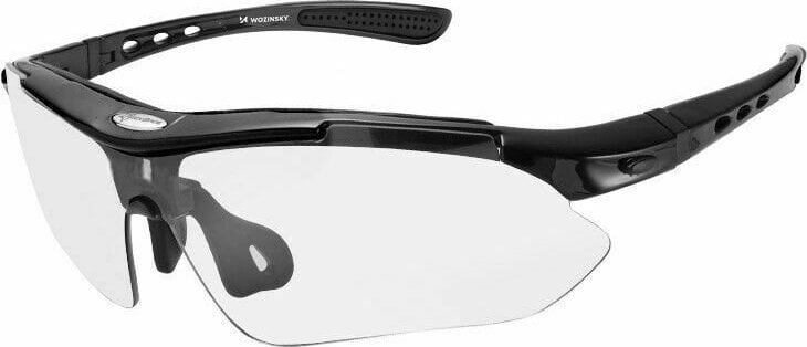 Wozinsky Okulary rowerowe przeciwsłoneczne polaryzacyjne z zestawem szkieł + nakładka korekcyjna czarny Okulary rowerowe przeciwsłoneczne polaryzacyjne z zestawem szkieł + nakładka korekcyjna czarny