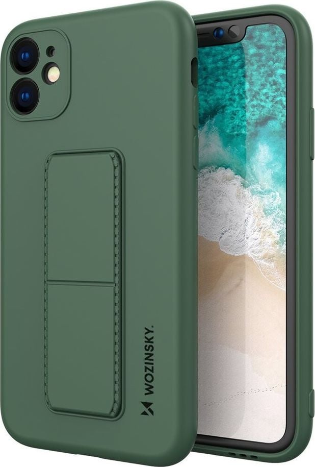 Wozinsky Wozinsky Kickstand Case elastyczne silikonowe etui z podstawką iPhone 11 Pro ciemnozielony
