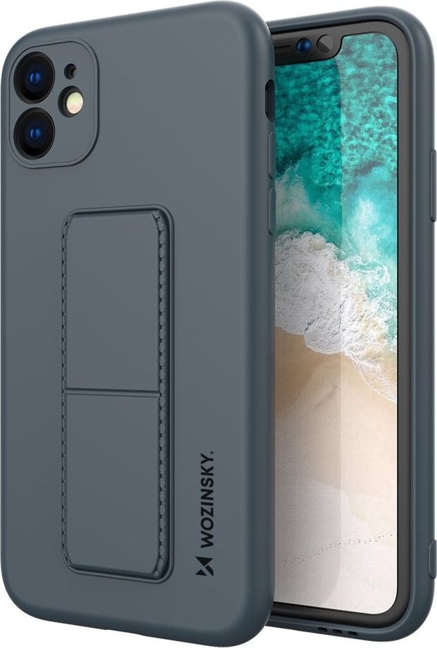Wozinsky Wozinsky Kickstand Case elastyczne silikonowe etui z podstawką iPhone 12 granatowy