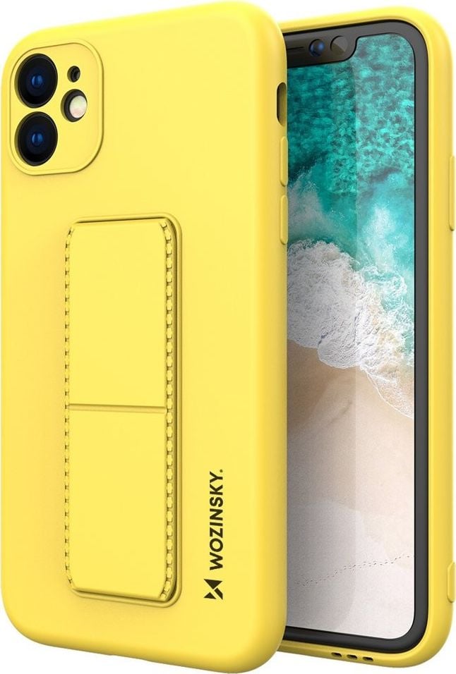 Wozinsky Wozinsky Kickstand Case elastyczne silikonowe etui z podstawką iPhone 12 mini żółty