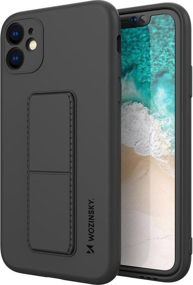 Wozinsky Wozinsky Kickstand Case elastyczne silikonowe etui z podstawką iPhone 12 Pro czarny