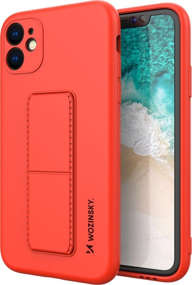 Wozinsky Wozinsky Kickstand Case elastyczne silikonowe etui z podstawką iPhone 12 Pro Max czerwony