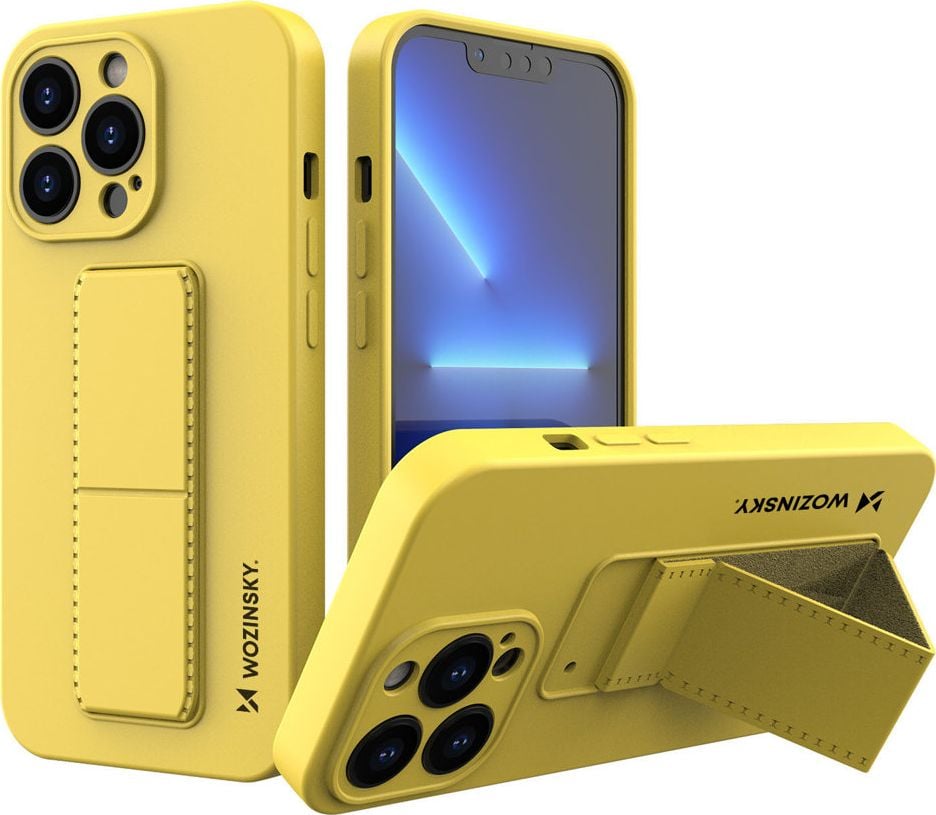 Wozinsky Wozinsky Kickstand Case elastyczne silikonowe etui z podstawką iPhone 13 mini żółty
