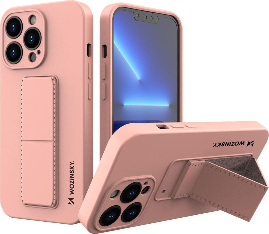Wozinsky Wozinsky Kickstand Case elastyczne silikonowe etui z podstawką iPhone 13 Pro Max różowy
