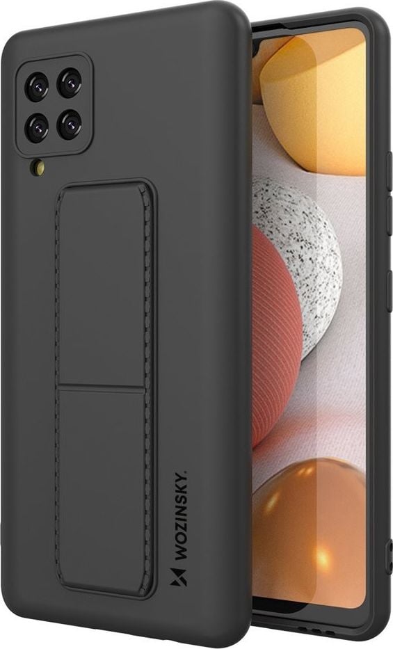 Wozinsky Wozinsky Kickstand Case elastyczne silikonowe etui z podstawką Samsung Galaxy A42 5G czarny