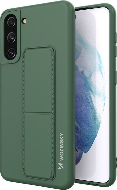 Wozinsky Wozinsky Kickstand Case elastyczne silikonowe etui z podstawką Samsung Galaxy S21+ 5G (S21 Plus 5G) ciemnozielony