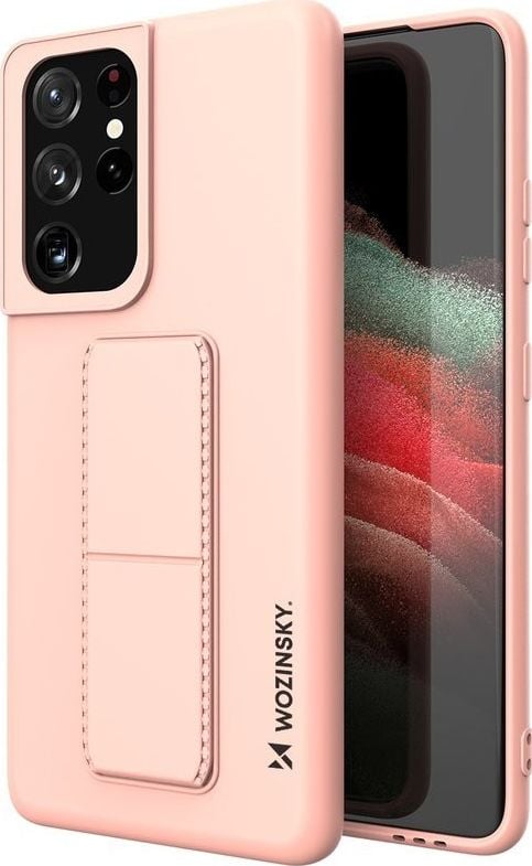 Wozinsky Wozinsky Kickstand Case elastyczne silikonowe etui z podstawką Samsung Galaxy S21 Ultra 5G różowy