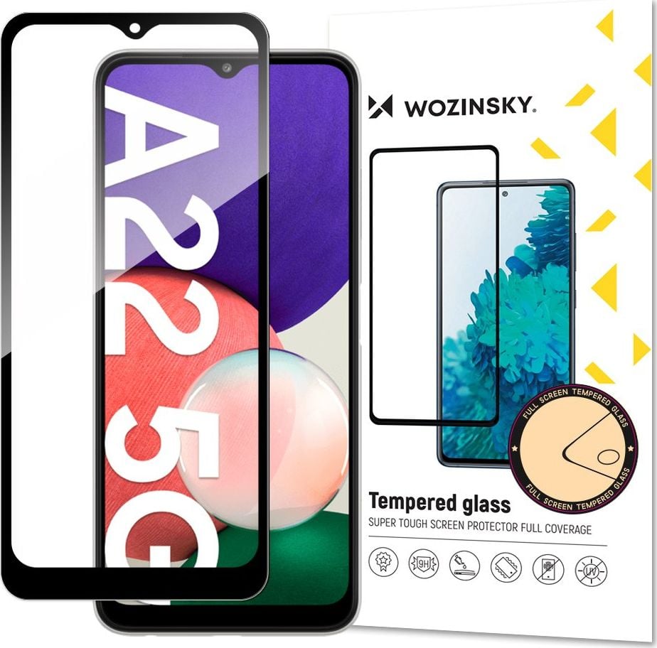 Wozinsky Wozinsky super wytrzymałe szkło hartowane Full Glue na cały ekran z ramką Case Friendly Samsung Galaxy A22 5G czarny