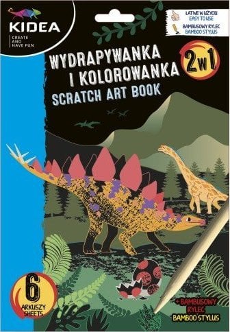 Wydrapywanka i kolorowanka 2w1 zdrapywanka 6arkuszy dinozaury