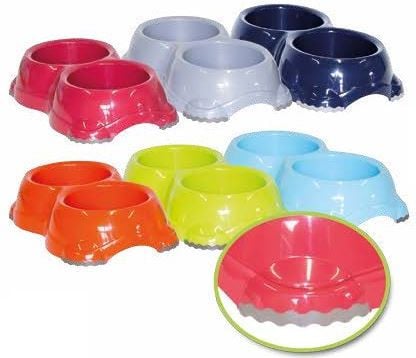 Castron antiderapant Smarty Bowls dublu, 2x645 ml, Albastru