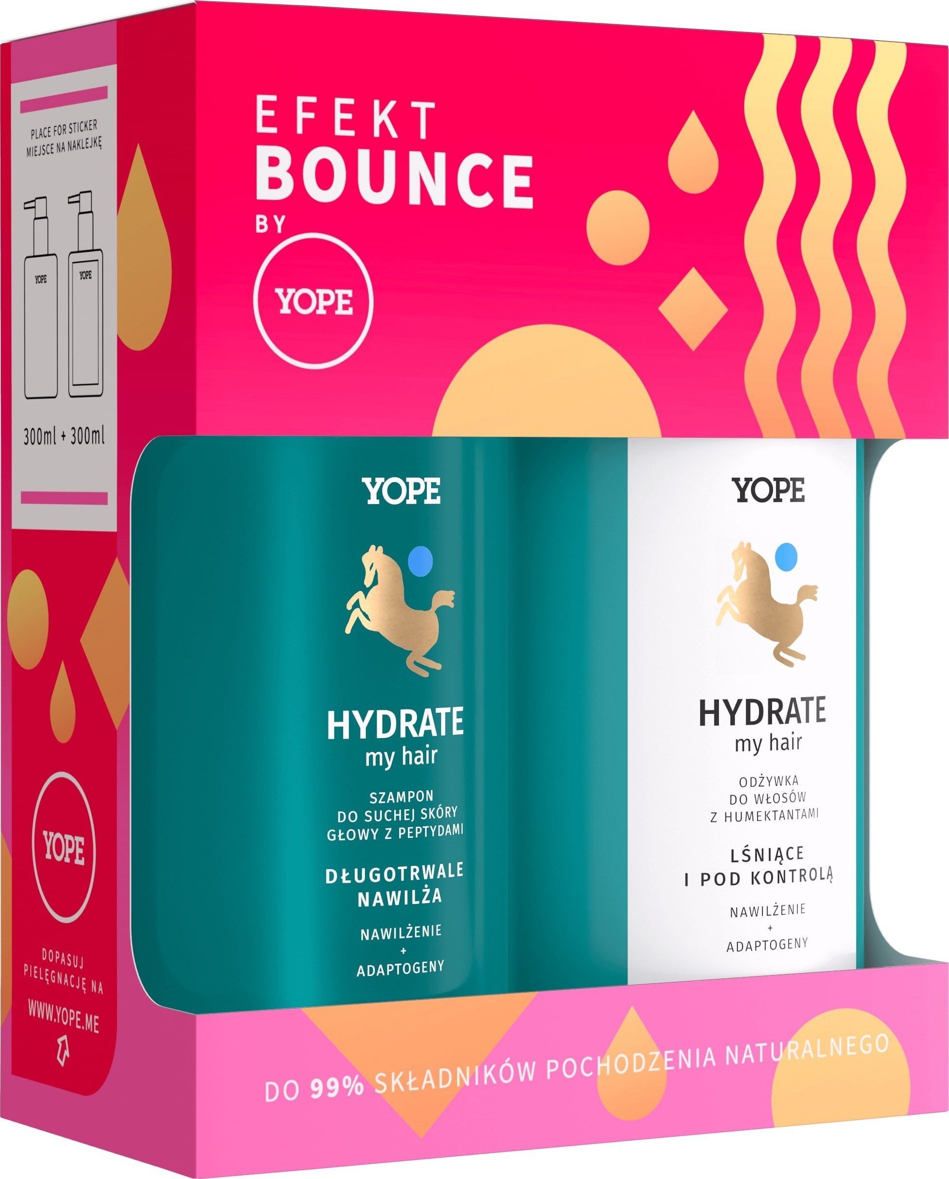 YOPE_SET Șampon cu efect de hidratare Bounce pentru scalp uscat cu peptide 300 ml + Balsam de păr cu umectanți 300 ml