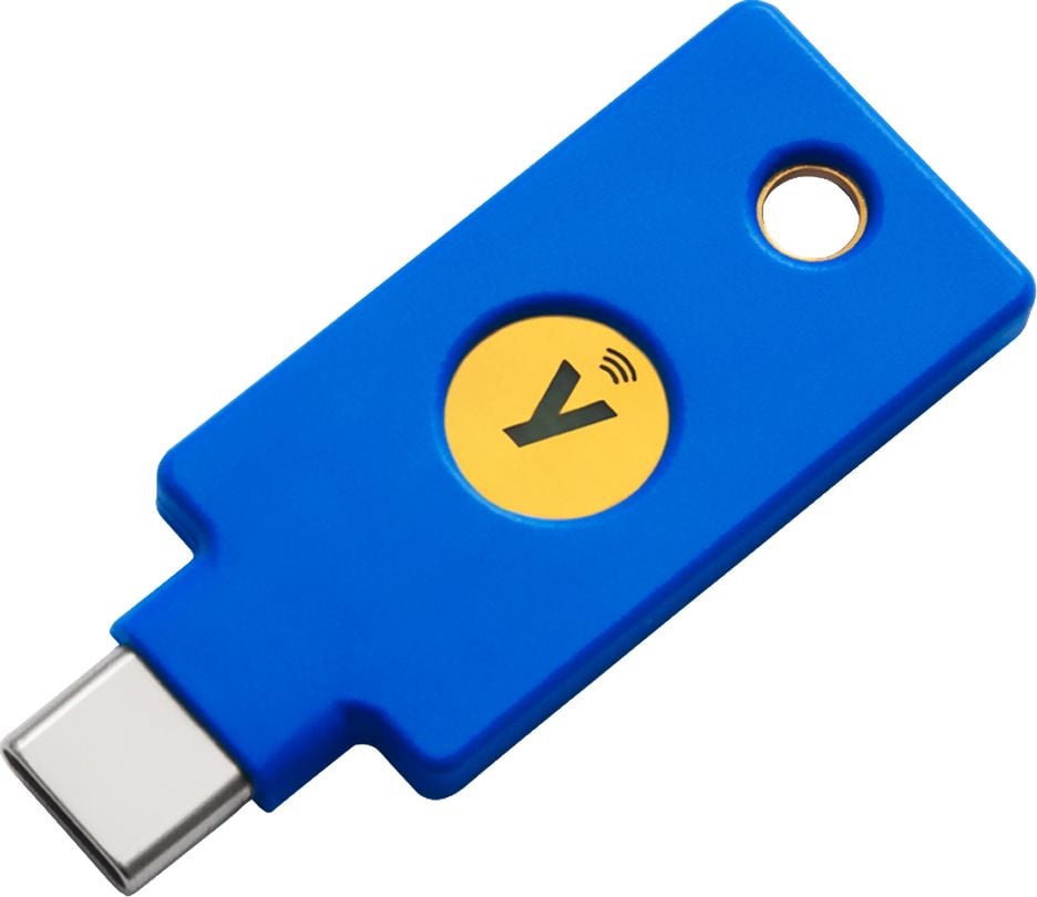 Gadget-uri - Dispozitiv criptografic securizat tip token, Yubico Security Key C NFC, FIDO, albastru