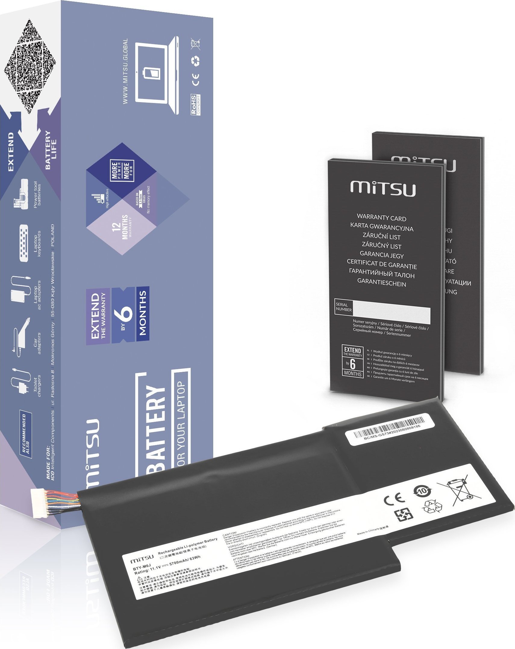 Zasilacz do laptopa Mitsu Bateria BTY-U6J BTY-M6J do MSI GS63 GS73 WS63