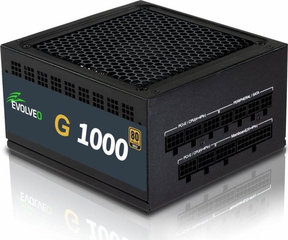 Zasilacz Evolveo EVOLVEO G1000 PCIe 5.0, zdroj 1000W, ATX 3.0, 80+ GOLD, 90% účinnost, aPFC, 140mm ventilátor, retail