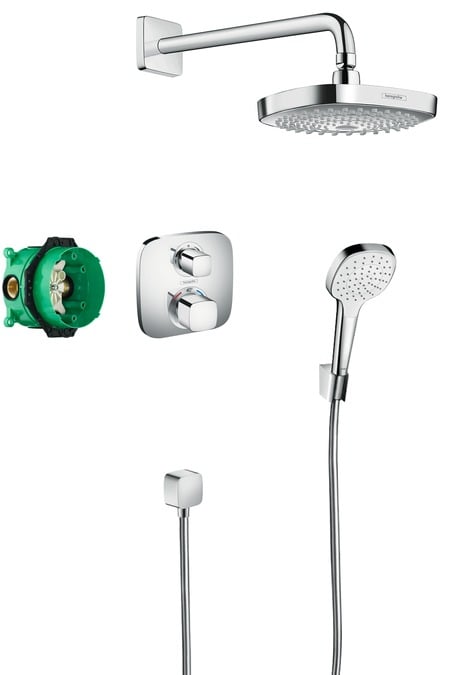 Sistem de dus incastrat termostatat Hansgrohe Design Croma Select E Ecostat E, QuickClean, cu 2 consumatori