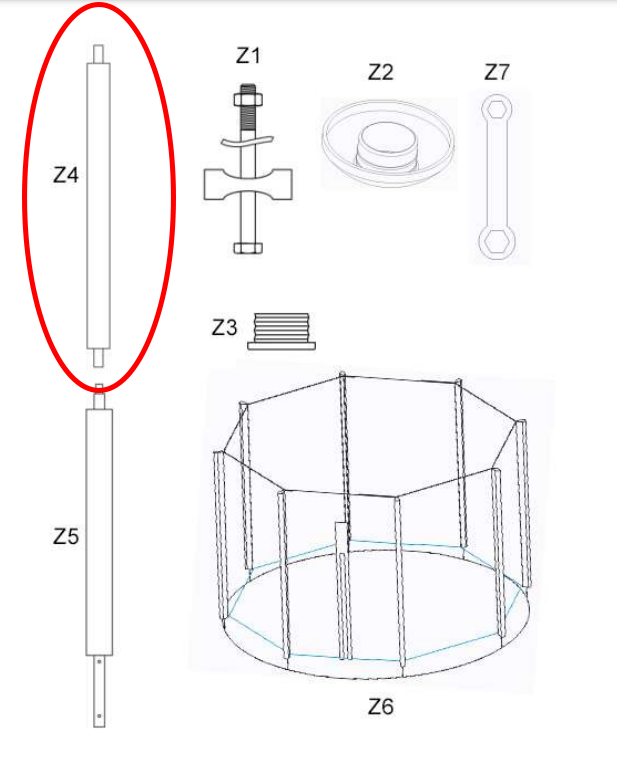 Stalp superior al cadrului extern al plasei pentru trambulina Zipro de 14FT/435cm