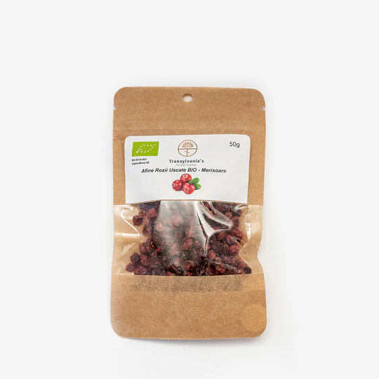 Afine rosii (merisoare) uscate bio, 50g, transylvania's finest foods