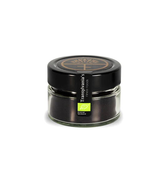 Pudra de afine negre bio, 50g, la borcan, transylvania's finest foods