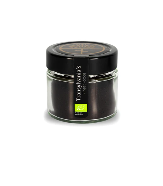 Pudra de afine negre bio, 80g, la borcan, transylvania's finest foods