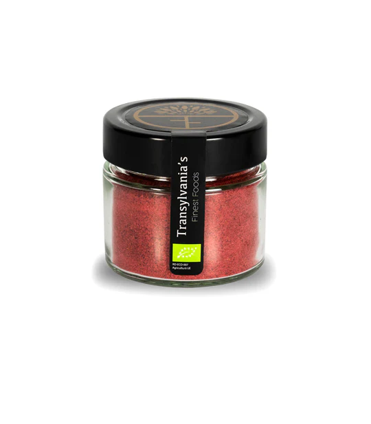 Pudra de afine rosii bio 100g la borcan transylvania's finest foods