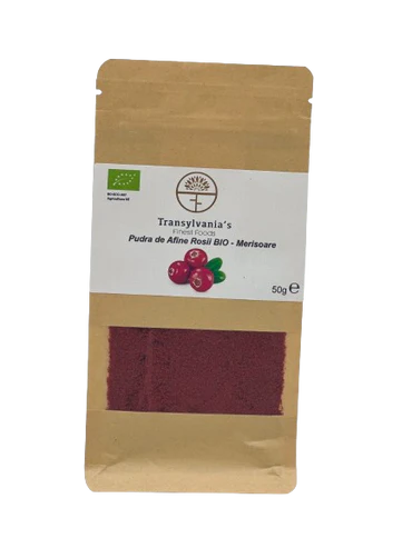Pudra de afine rosii (merisoare) bio, 50g, transylvania's finest foods