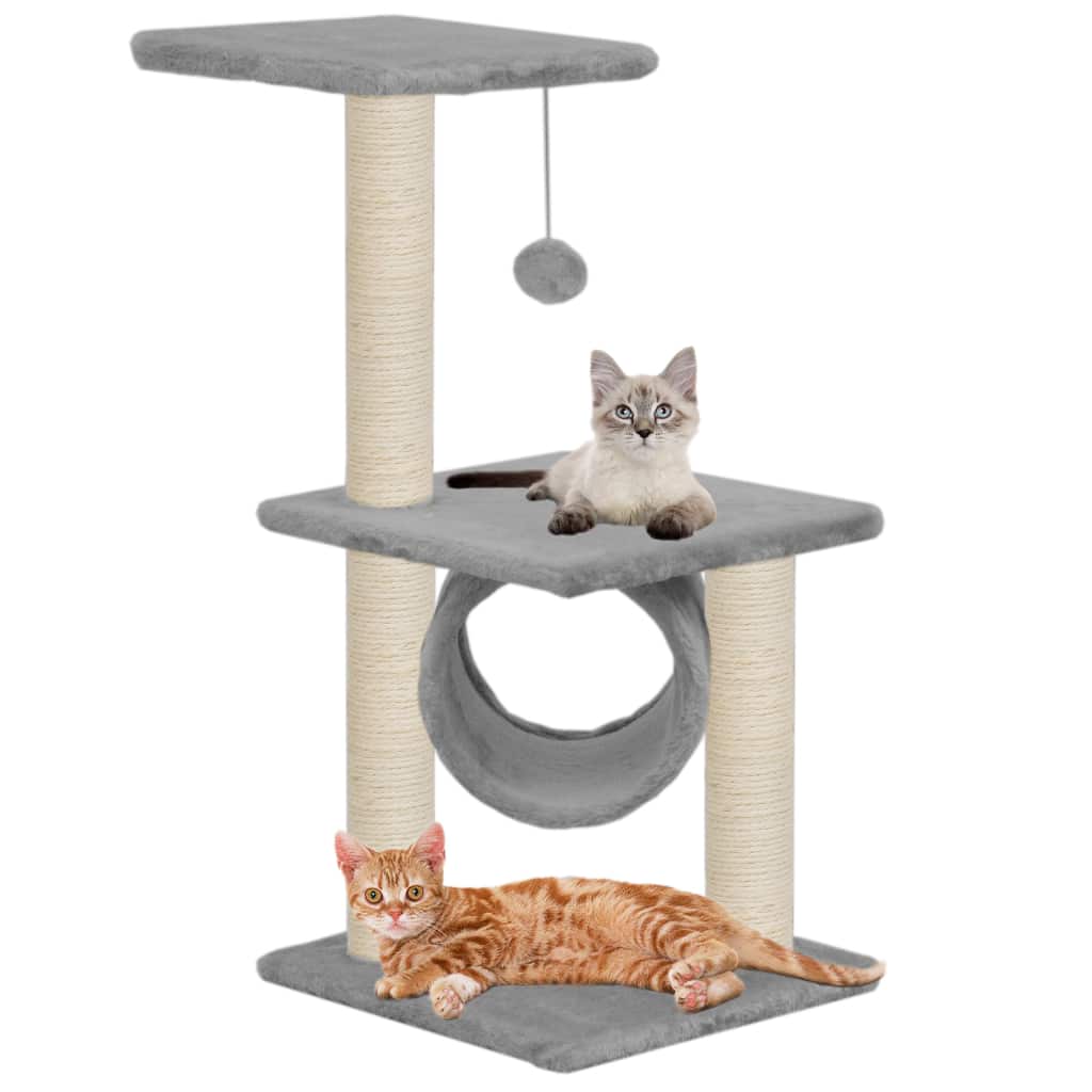 Ansamblu pentru pisici cu stâlpi din funie de sisal, 65 cm, gri