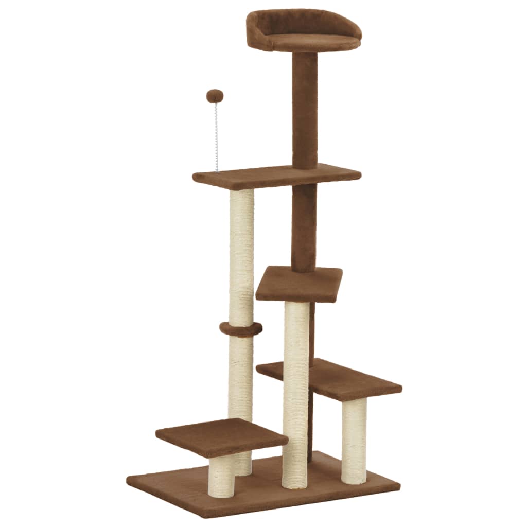 Ansamblu pentru pisici, stâlp cu funie de sisal, maro, 125 cm