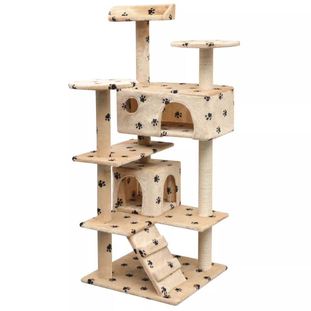 Ansamblu pisici cu funie de sisal, 125 cm, imprimeu lăbuțe, bej