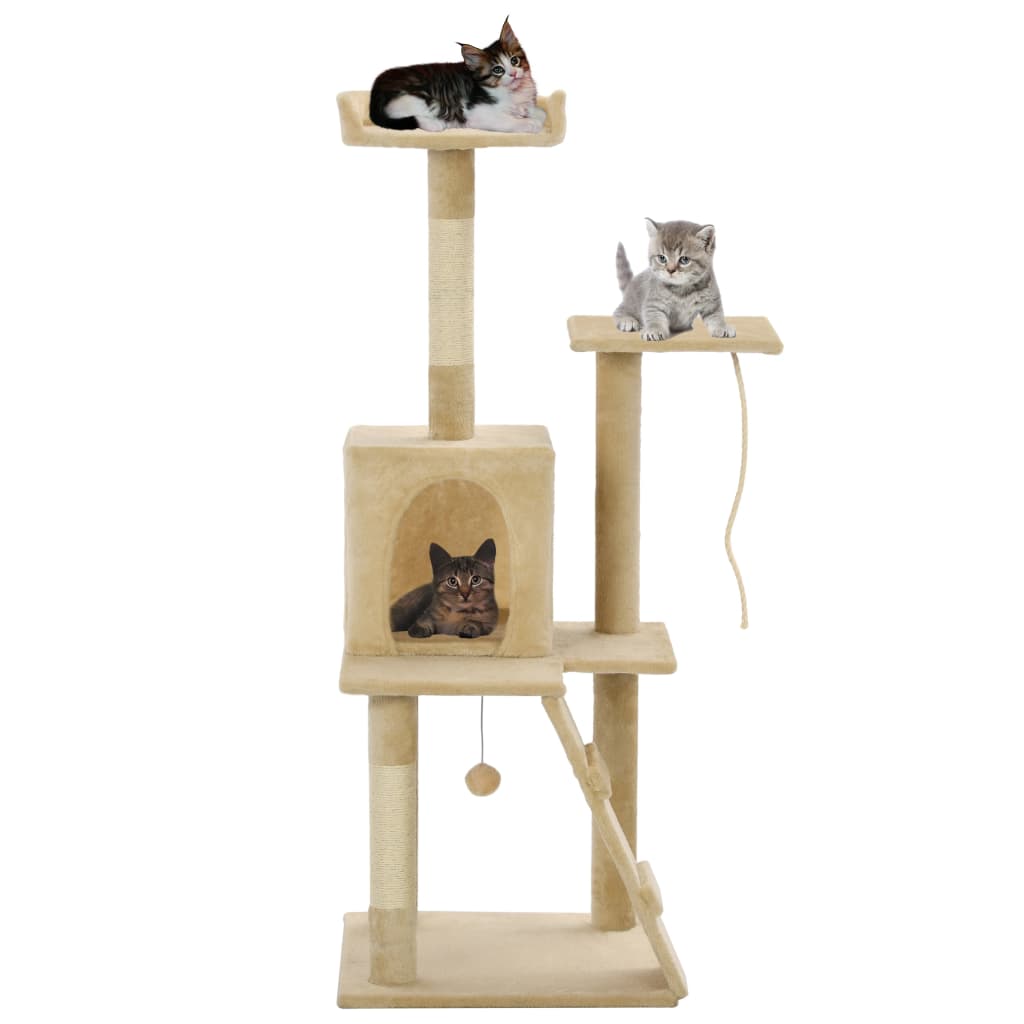 Ansamblu pisici, stâlpi din funie de sisal, 120 cm, bej