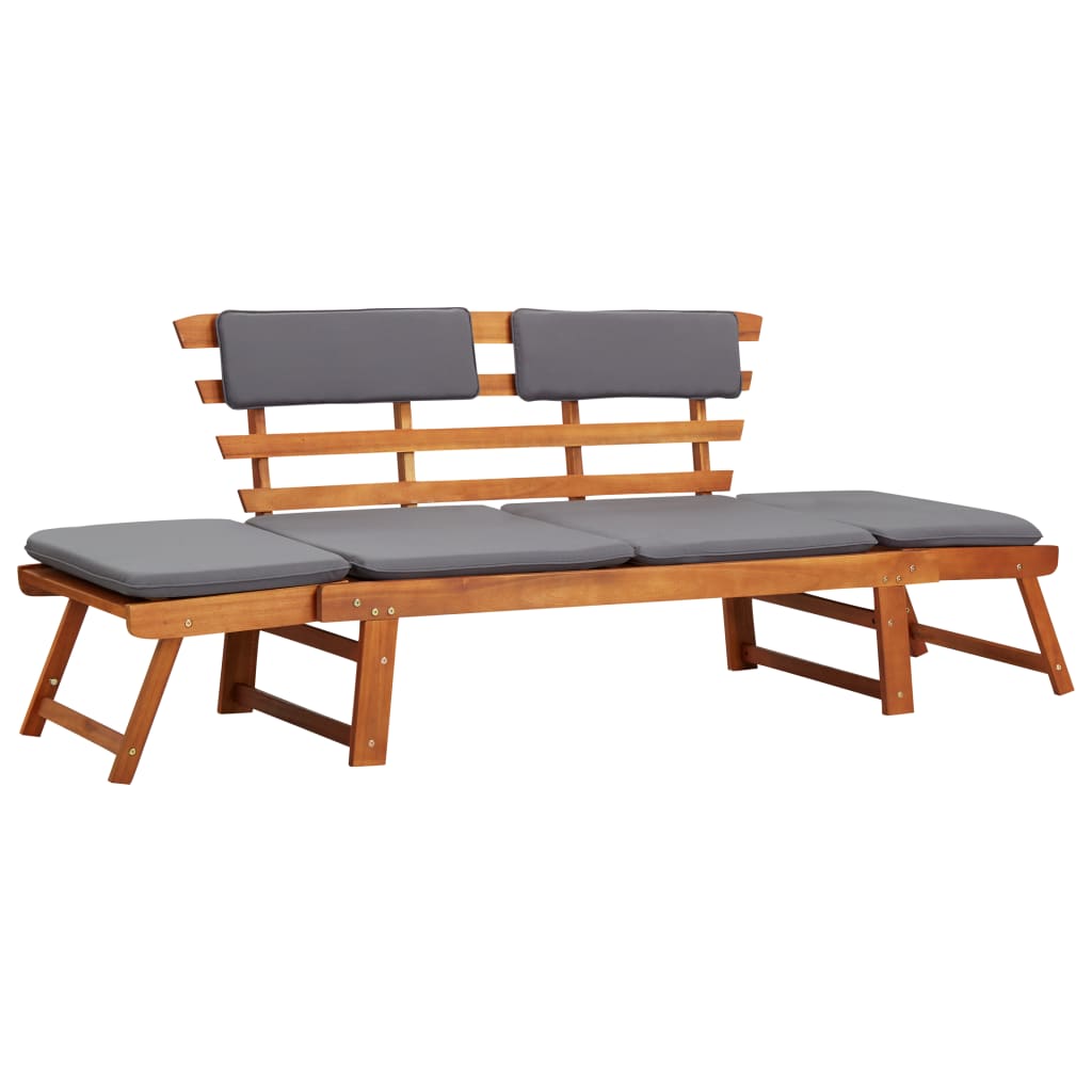 Bancă de grădină cu perne 2-in-1, 190 cm, lemn masiv de acacia