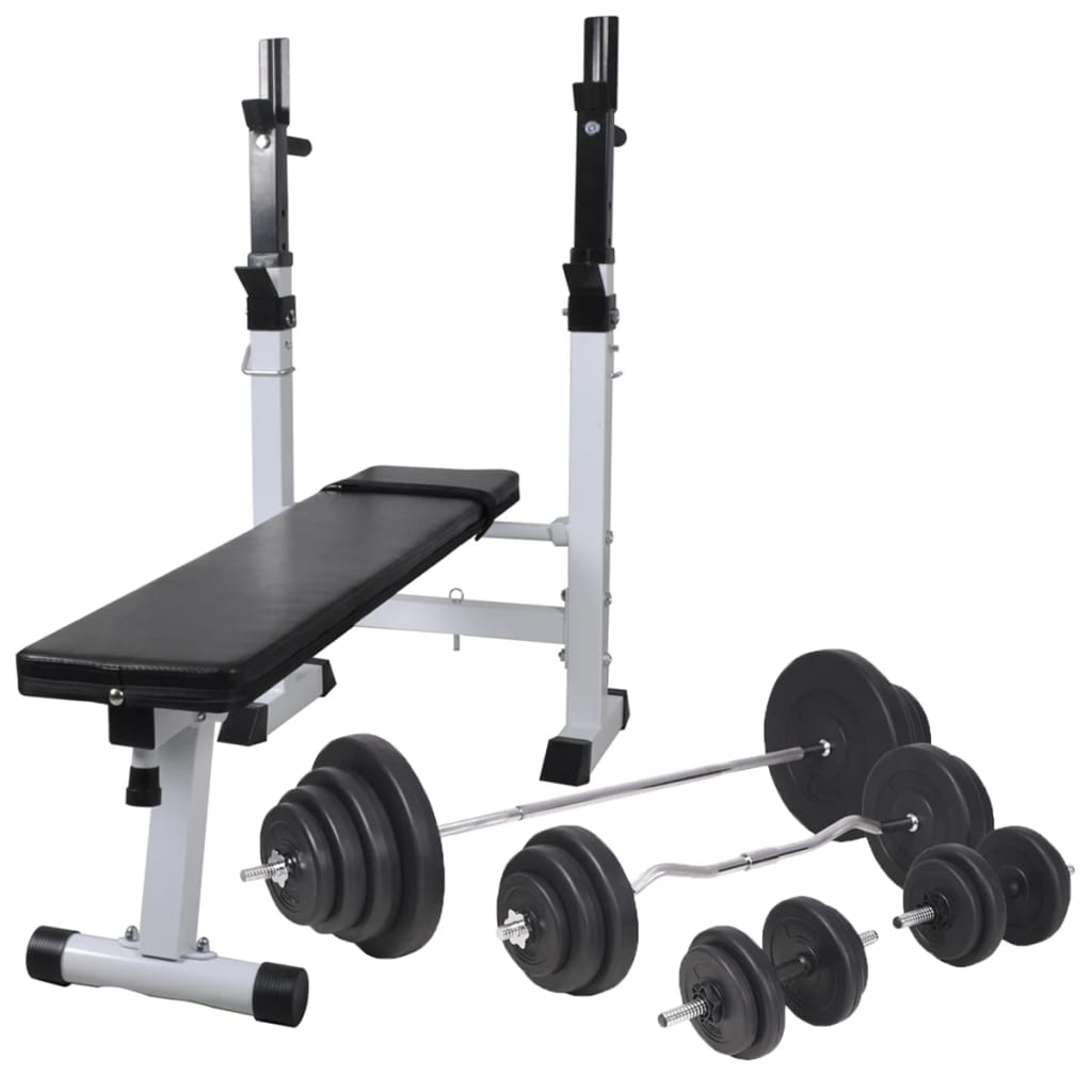 Bancă fitness cu rastel greutăți, set haltere/gantere, 120 kg