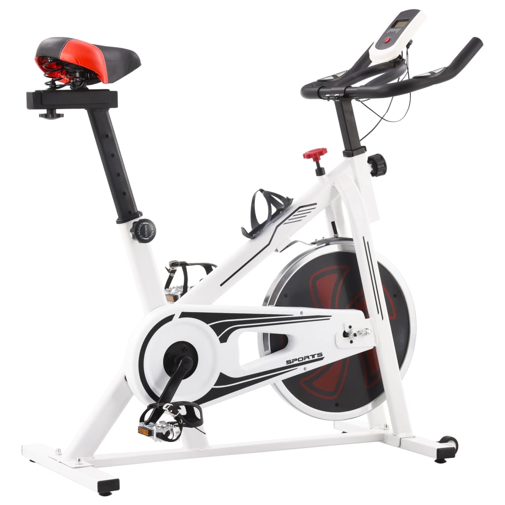 Bicicletă fitness, centrifugă, cu senzori puls, alb și roșu