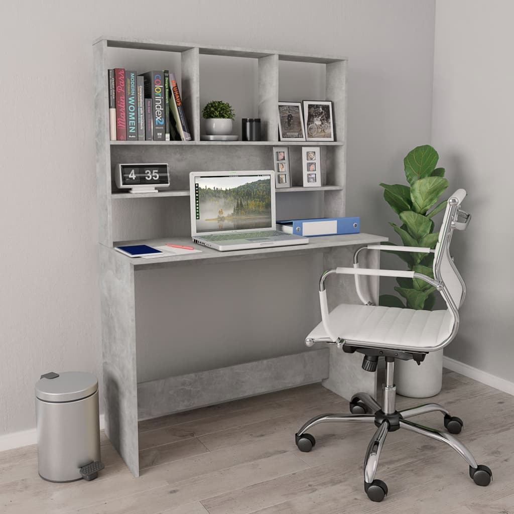 Birou cu rafturi, gri beton, 110x45x157 cm, PAL